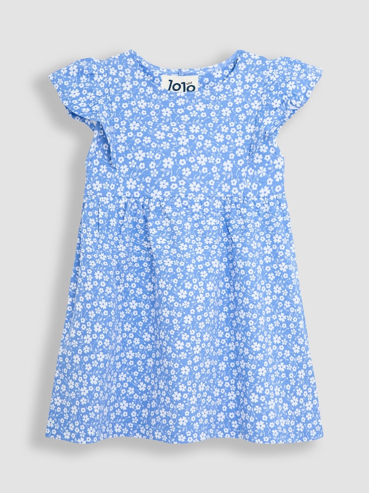 JoJo Maman Bébé Blue Ditsy Floral Print 100% Cotton Dress - Image 1 of 3