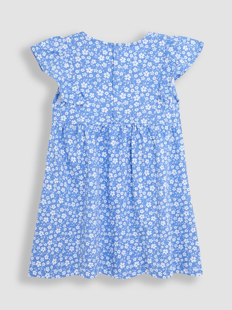 JoJo Maman Bébé Blue Ditsy Floral Print 100% Cotton Dress - Image 2 of 3