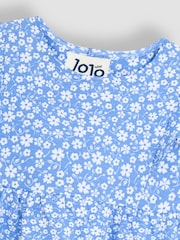 JoJo Maman Bébé Blue Ditsy Floral Print 100% Cotton Dress - Image 3 of 3