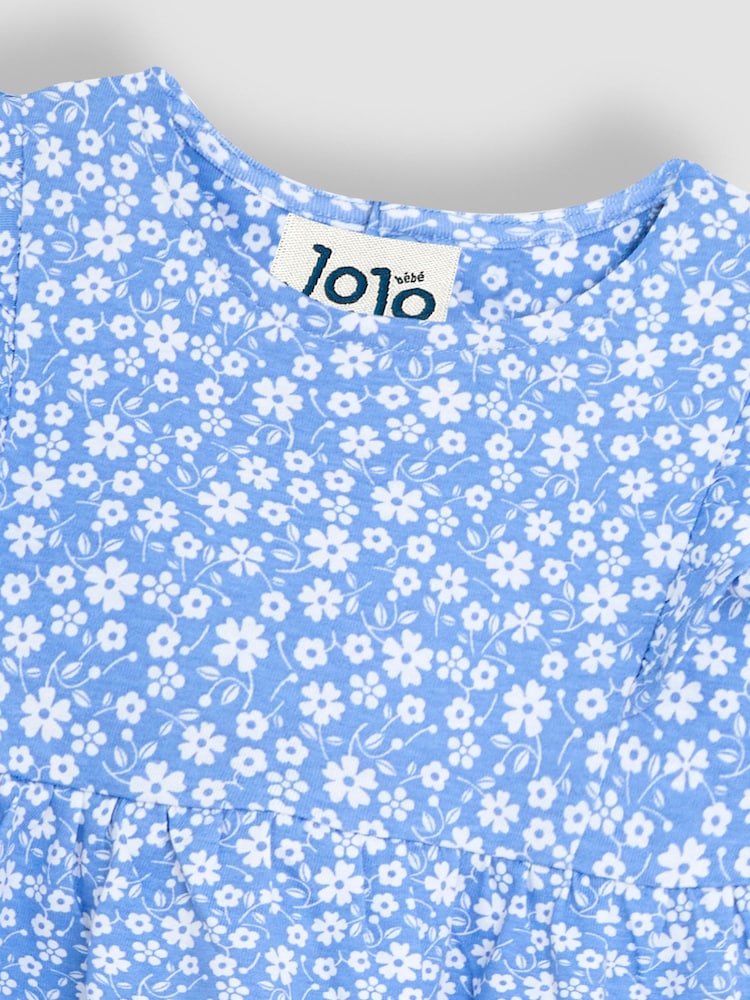 JoJo Maman Bébé Blue Ditsy Floral Print 100% Cotton Dress - Image 3 of 3