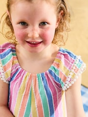 JoJo Maman Bébé Rainbow Stripe Pretty Gathered Playsuit - Image 2 of 5