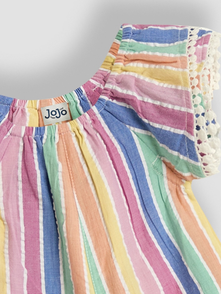 JoJo Maman Bébé Rainbow Stripe Pretty Gathered Playsuit - Image 5 of 5 JoJo Maman Bébé Rainbow Stripe Pretty Gathered Playsuit - Image 5 of 5