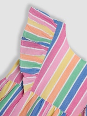 JoJo Maman Bébé Rainbow Stripe Frill Back Summer 100% Cotton Dress - Image 3 of 3