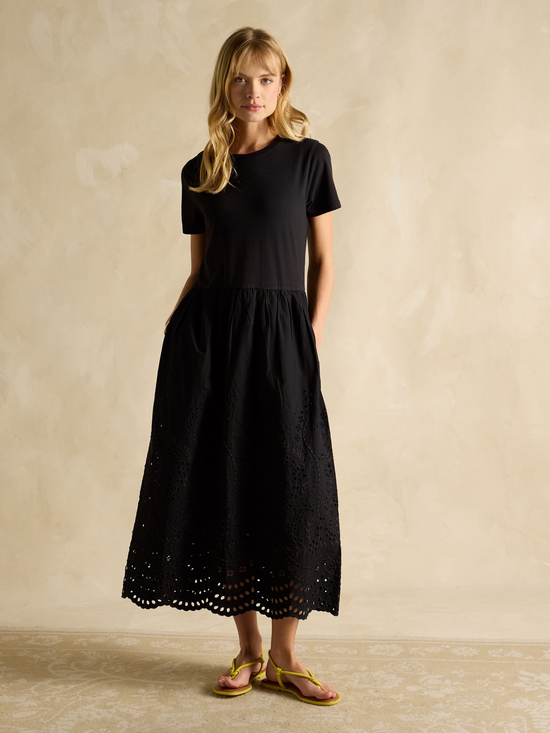 Joules Reid Black Cotton Broderie Dress