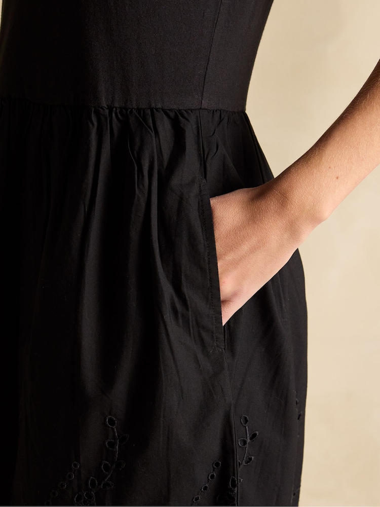 Joules Reid Black Cotton Broderie Midi Dress - Image 6 of 6