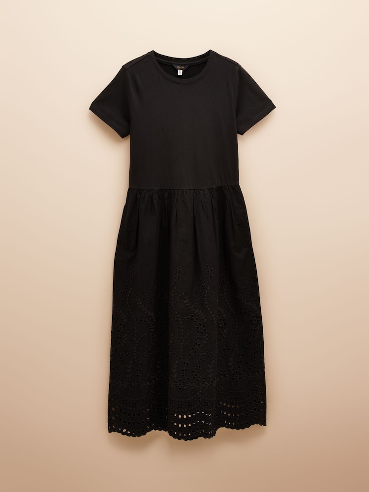 Joules Reid Black Cotton Broderie Midi Dress - Image 7 of 7