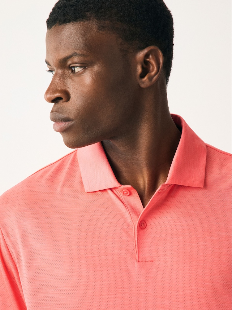 Coral Orange Active Golf Mesh Training Polo Shirt - Image 1 of 7