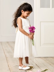 JoJo Maman Bébé Cream Girl Satin Flower Dress With Satin Sash - Image 2 of 9
