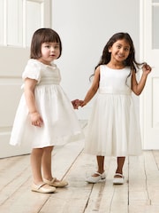 JoJo Maman Bébé Cream Girl Satin Flower Dress With Satin Sash - Image 5 of 9