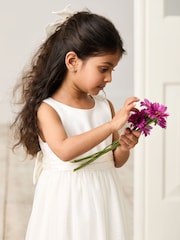 JoJo Maman Bébé Cream Girl Satin Flower Dress With Satin Sash - Image 6 of 9