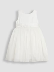 JoJo Maman Bébé Cream Girl Satin Flower Dress With Satin Sash - Image 7 of 9