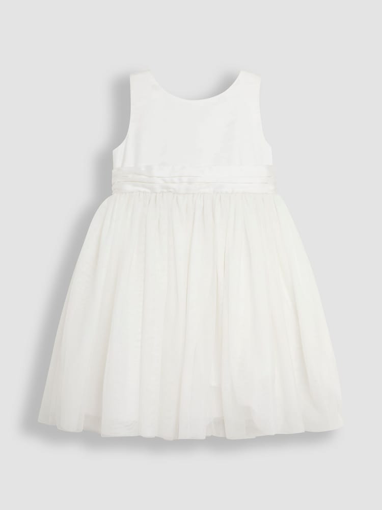 JoJo Maman Bébé Cream Girl Satin Flower Dress With Satin Sash - Image 7 of 9
