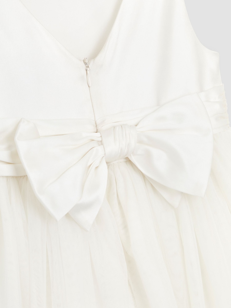 JoJo Maman Bébé Cream Girl Satin Flower Dress With Satin Sash - Image 9 of 9