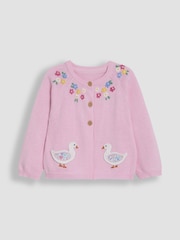 JoJo Maman Bébé Pink Duck Applique Pockets Character Cardigan - Image 1 of 3