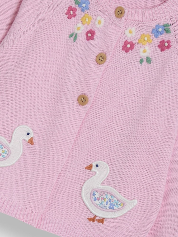 JoJo Maman Bébé Pink Duck Applique Pockets Character Cardigan - Image 3 of 3
