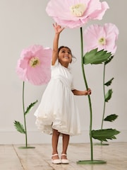 JoJo Maman Bébé Cream Embroidered Lace Flower Girl Dress With Satin Sash - Image 2 of 10