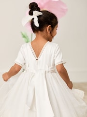 JoJo Maman Bébé Cream Embroidered Lace Flower Girl Dress With Satin Sash - Image 5 of 10