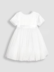 JoJo Maman Bébé Cream Embroidered Lace Flower Girl Dress With Satin Sash - Image 6 of 10