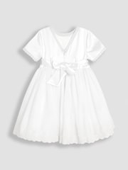 JoJo Maman Bébé Cream Embroidered Lace Flower Girl Dress With Satin Sash - Image 8 of 10