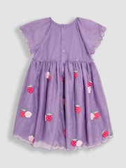 JoJo Maman Bébé Lilac Purple Strawberry Angel Sleeve Appliqué Tulle Party Dress - Image 2 of 3