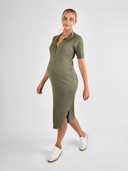 JoJo Maman Bébé Khaki Collared Ribbed Knitted Maternity Dress - Image 2 of 5