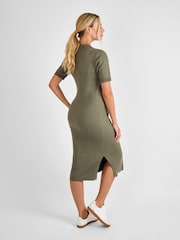 JoJo Maman Bébé Khaki Collared Ribbed Knitted Maternity Dress - Image 3 of 5