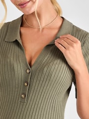 JoJo Maman Bébé Khaki Collared Ribbed Knitted Maternity Dress - Image 5 of 5