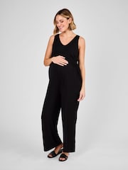 JoJo Maman Bébé Black Maternity Wide Leg Jersey Jumpsuit - Image 1 of 4