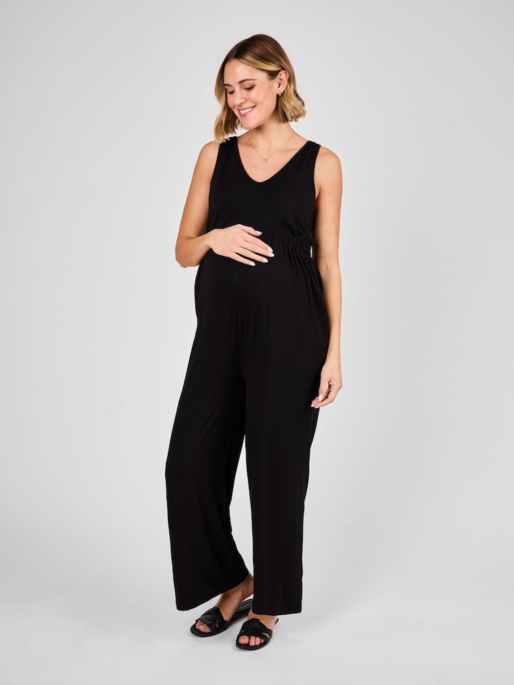 JoJo Maman Bébé Black Maternity Wide Leg Jersey Jumpsuit - Image 1 of 4