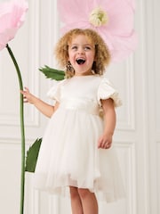 JoJo Maman Bébé Cream Balloon Sleeve Satin Sash Flower Girl Dress - Image 1 of 7