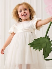 JoJo Maman Bébé Cream Balloon Sleeve Satin Sash Flower Girl Dress - Image 3 of 7