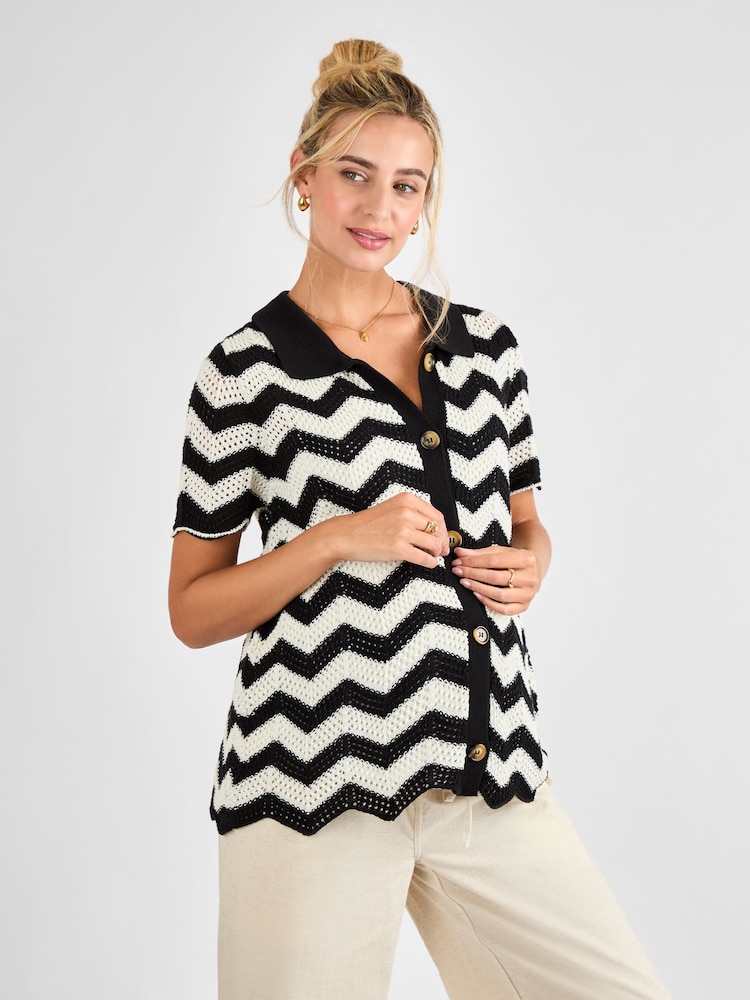 JoJo Maman Bébé Black Patterned Maternity Knit Cardigan - Image 1 of 4