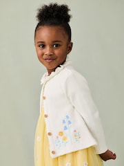 JoJo Maman Bébé Cream Floral Duck Applique Ruffle Collar 100% Cotton Cardigan - Image 1 of 7