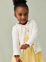 JoJo Maman Bébé Cream Floral Duck Applique Ruffle Collar 100% Cotton Cardigan - Image 2 of 7