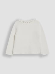 JoJo Maman Bébé Cream Floral Duck Applique Ruffle Collar 100% Cotton Cardigan - Image 6 of 7