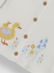 JoJo Maman Bébé Cream Floral Duck Applique Ruffle Collar 100% Cotton Cardigan - Image 7 of 7