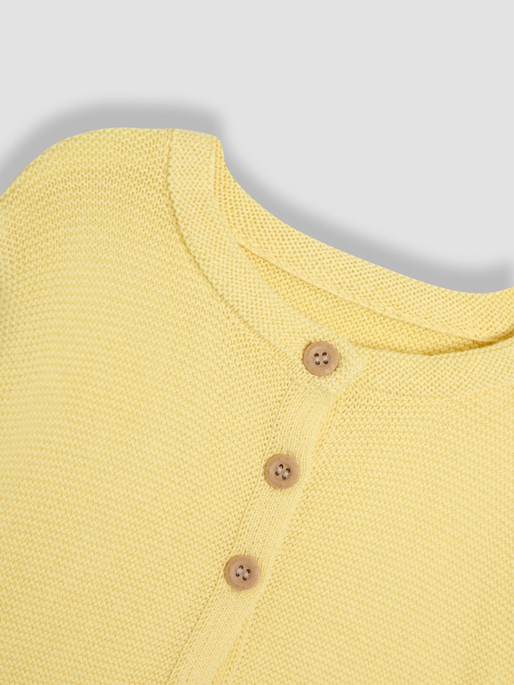 JoJo Maman Bébé Yellow Classic 100% Cotton Cardigan - Image 3 of 3