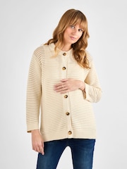 JoJo Maman Bébé Cream Pointelle Button Maternity Knit Cardigan - Image 1 of 4