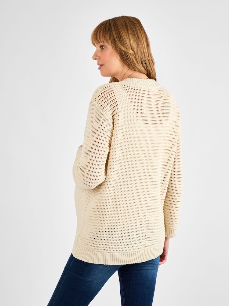 JoJo Maman Bébé Cream Pointelle Button Maternity Knit Cardigan - Image 2 of 4