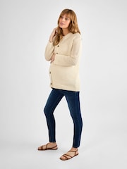 JoJo Maman Bébé Cream Pointelle Button Maternity Knit Cardigan - Image 3 of 4