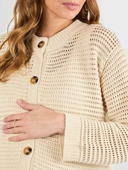 JoJo Maman Bébé Cream Pointelle Button Maternity Knit Cardigan - Image 4 of 4