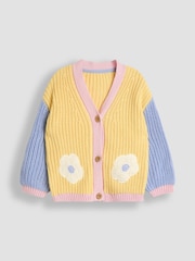 JoJo Maman Bébé Yellow Daisy Crochet 100% Cotton Cardigan - Image 1 of 3