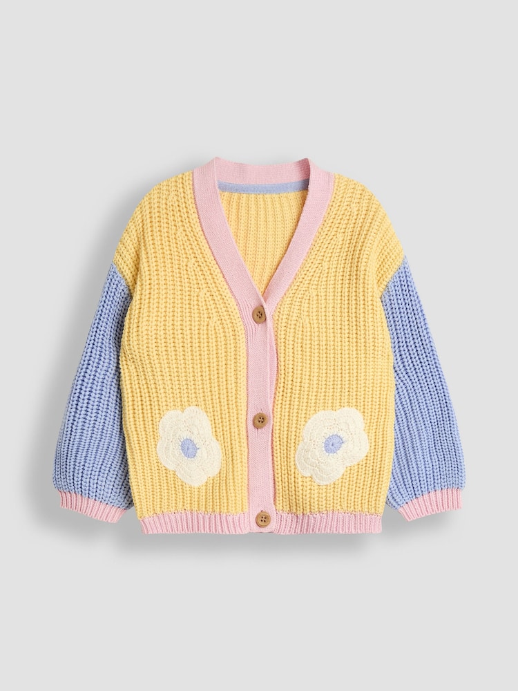 JoJo Maman Bébé Yellow Daisy Crochet 100% Cotton Cardigan - Image 1 of 3