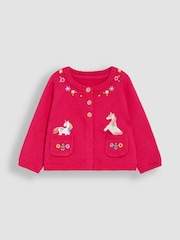 JoJo Maman Bébé Fuchsia Pink Unicorn Applique Pet in Pocket Character Cardigan - Image 2 of 3