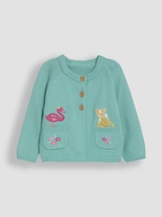 Duck Egg Albastru Safari Animale Applique Pet în Pocke - JoJo Maman Bébé Character 100% Cotton Cardigan - Imaginea 1 din 3
