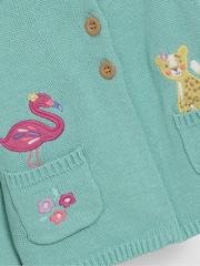 Duck Egg Albastru Safari Animale Applique Pet în Pocke - JoJo Maman Bébé Character 100% Cotton Cardigan - Imaginea 3 din 3