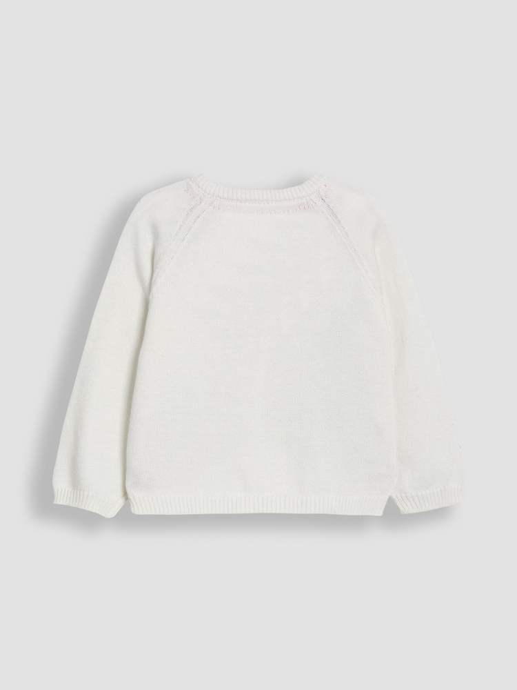 JoJo Maman Bébé White Strawberry Applique Pocket Character Cardigan - Image 2 of 3