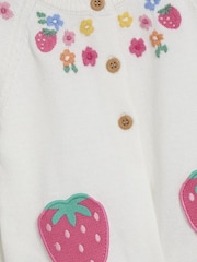 JoJo Maman Bébé White Strawberry Applique Pocket Character Cardigan - Image 3 of 3