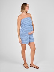 JoJo Maman Bébé Blue Maternity Patterned Bandeau Playsuit - Image 1 of 4