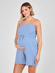 JoJo Maman Bébé Blue Maternity Patterned Bandeau Playsuit - Image 3 of 4